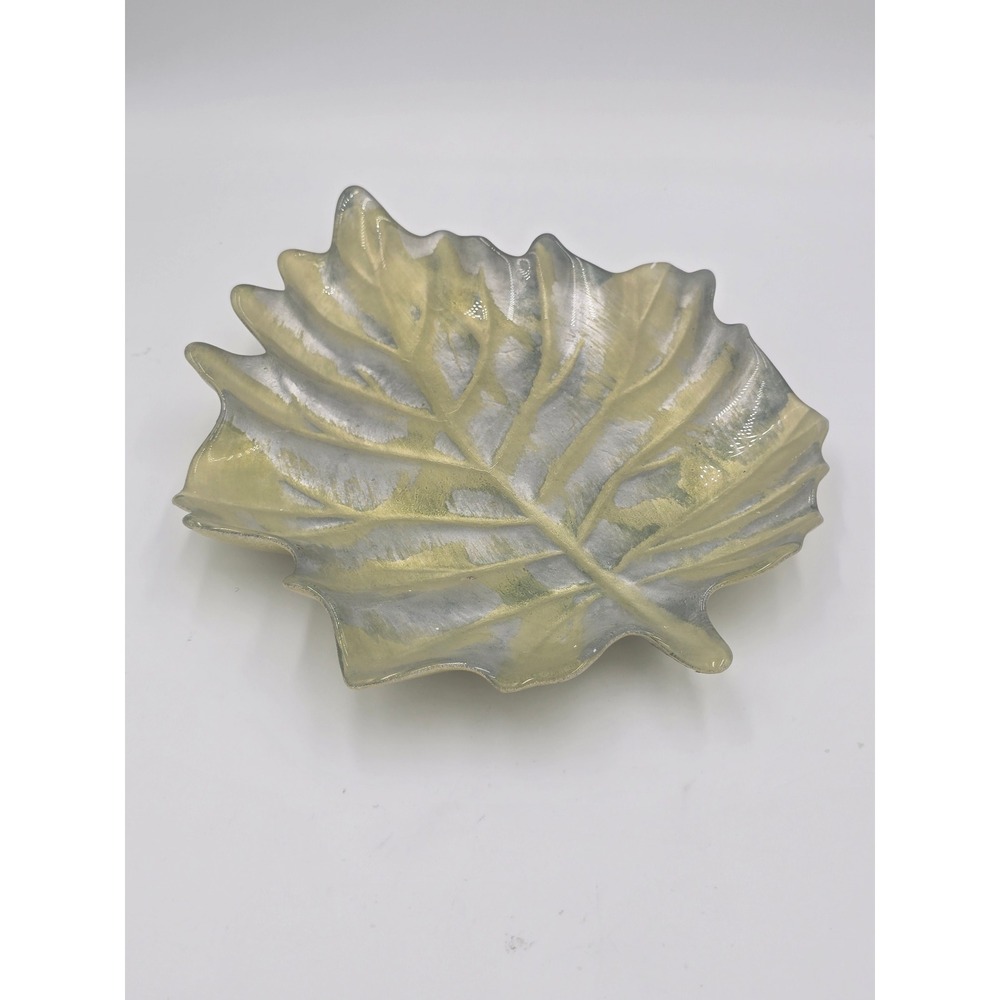 Arda Glass Leaf Bowl Gold Silver Metallic Textured Glass Dish Made in Turkey